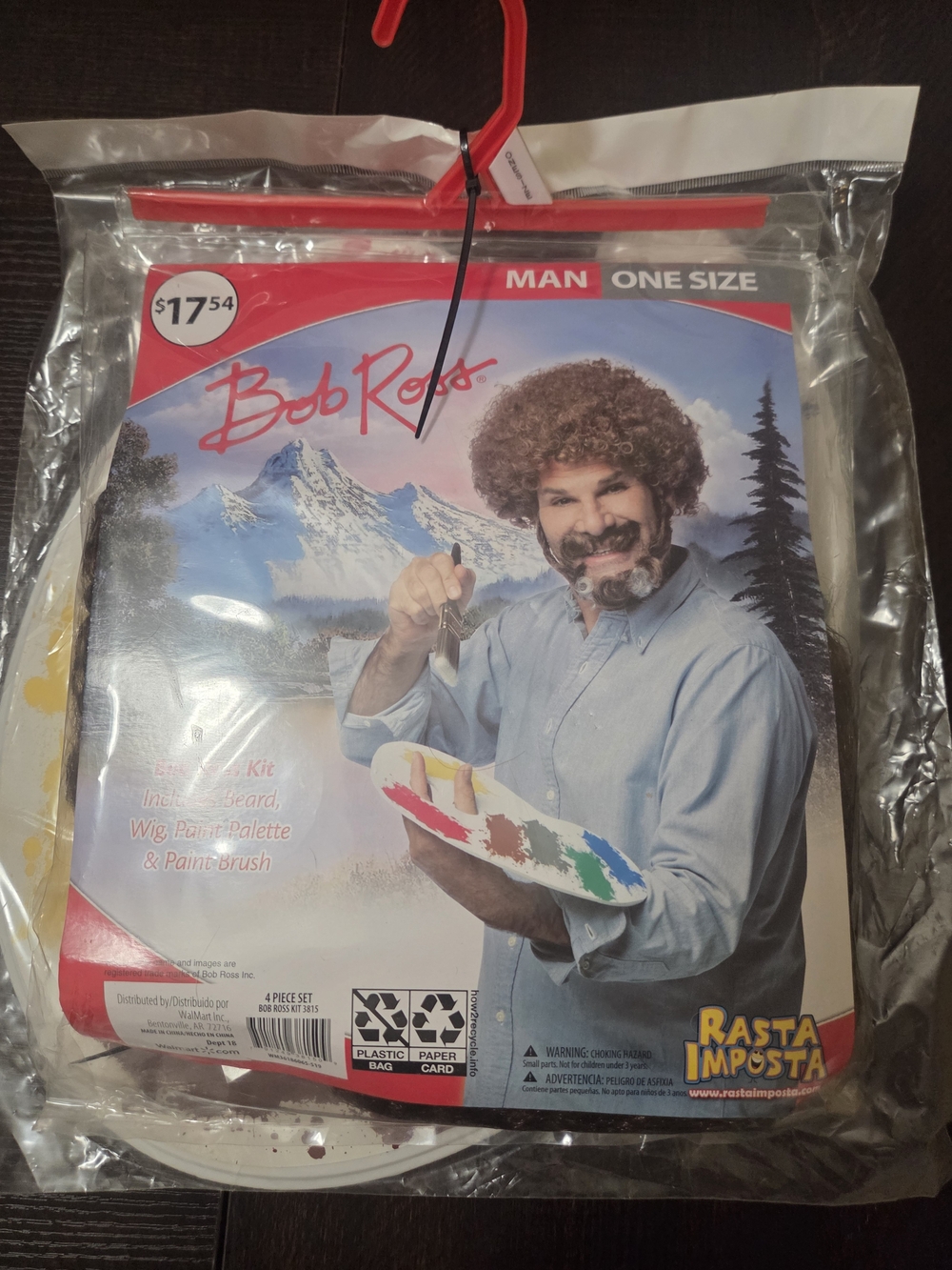 Men's Bob Ross Painter Costume One Sz Average M/L Fit Wig Paint Tray New